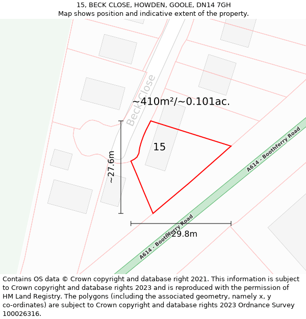 15, BECK CLOSE, HOWDEN, GOOLE, DN14 7GH: Plot and title map