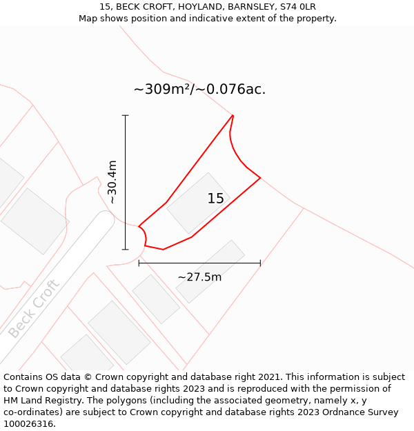 15, BECK CROFT, HOYLAND, BARNSLEY, S74 0LR: Plot and title map