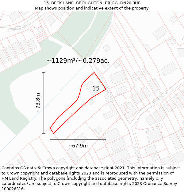 15, BECK LANE, BROUGHTON, BRIGG, DN20 0HR: Plot and title map