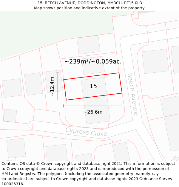 15, BEECH AVENUE, DODDINGTON, MARCH, PE15 0LB: Plot and title map