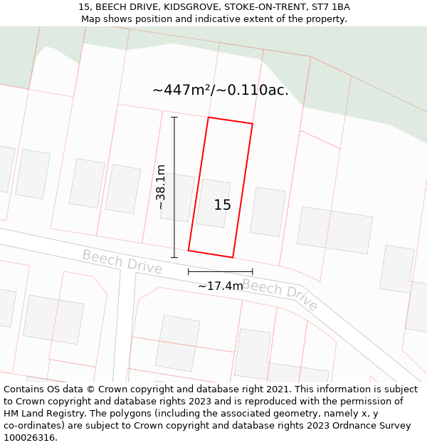 15, BEECH DRIVE, KIDSGROVE, STOKE-ON-TRENT, ST7 1BA: Plot and title map