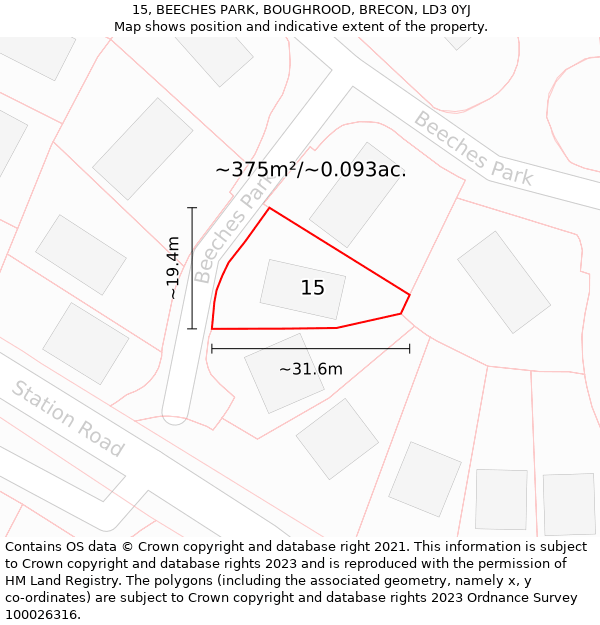 15, BEECHES PARK, BOUGHROOD, BRECON, LD3 0YJ: Plot and title map