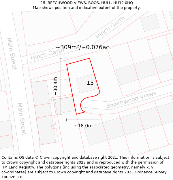 15, BEECHWOOD VIEWS, ROOS, HULL, HU12 0HQ: Plot and title map