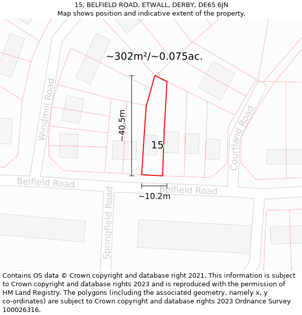 15, BELFIELD ROAD, ETWALL, DERBY, DE65 6JN: Plot and title map