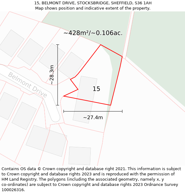 15, BELMONT DRIVE, STOCKSBRIDGE, SHEFFIELD, S36 1AH: Plot and title map