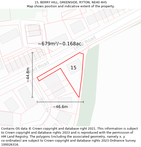 15, BERRY HILL, GREENSIDE, RYTON, NE40 4HS: Plot and title map