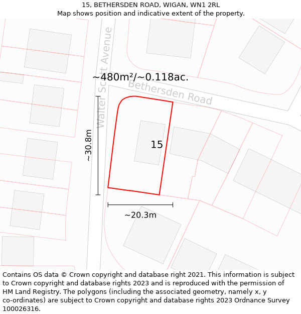 15, BETHERSDEN ROAD, WIGAN, WN1 2RL: Plot and title map