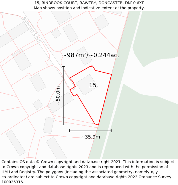 15, BINBROOK COURT, BAWTRY, DONCASTER, DN10 6XE: Plot and title map