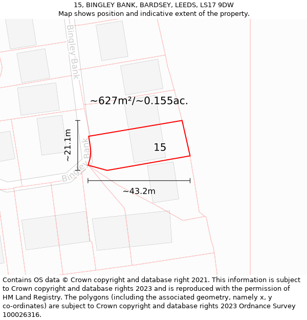 15, BINGLEY BANK, BARDSEY, LEEDS, LS17 9DW: Plot and title map