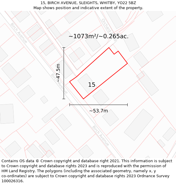 15, BIRCH AVENUE, SLEIGHTS, WHITBY, YO22 5BZ: Plot and title map