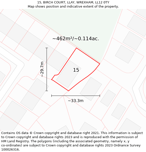 15, BIRCH COURT, LLAY, WREXHAM, LL12 0TY: Plot and title map