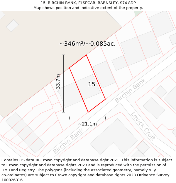 15, BIRCHIN BANK, ELSECAR, BARNSLEY, S74 8DP: Plot and title map