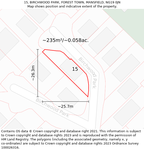 15, BIRCHWOOD PARK, FOREST TOWN, MANSFIELD, NG19 0JN: Plot and title map