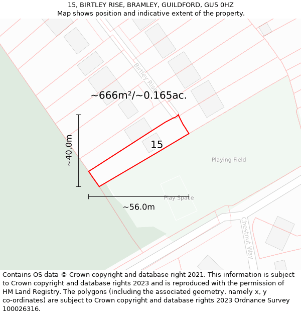 15, BIRTLEY RISE, BRAMLEY, GUILDFORD, GU5 0HZ: Plot and title map