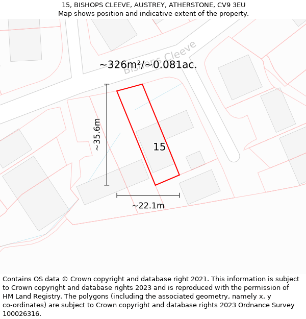 15, BISHOPS CLEEVE, AUSTREY, ATHERSTONE, CV9 3EU: Plot and title map