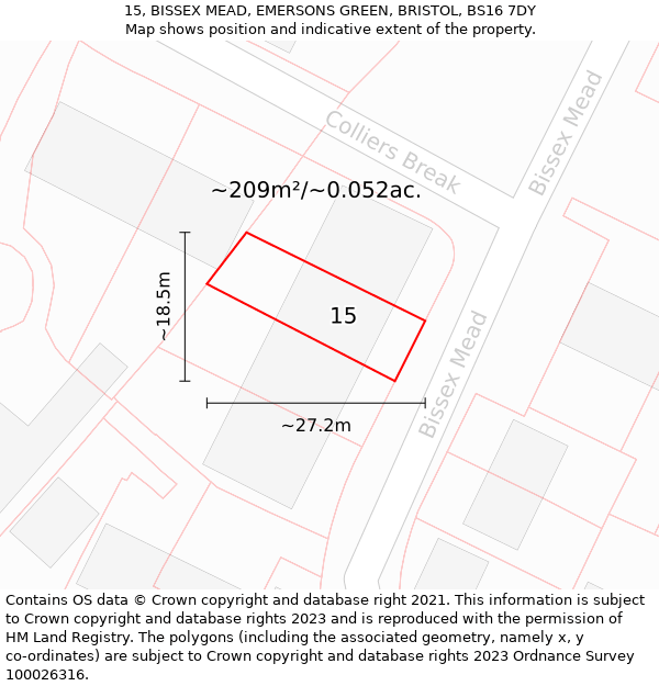 15, BISSEX MEAD, EMERSONS GREEN, BRISTOL, BS16 7DY: Plot and title map