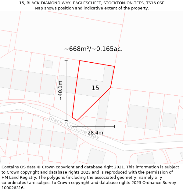 15, BLACK DIAMOND WAY, EAGLESCLIFFE, STOCKTON-ON-TEES, TS16 0SE: Plot and title map