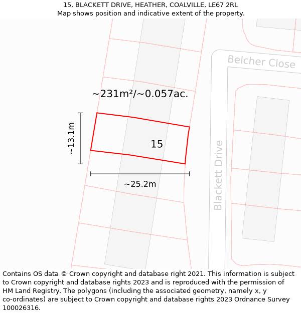 15, BLACKETT DRIVE, HEATHER, COALVILLE, LE67 2RL: Plot and title map