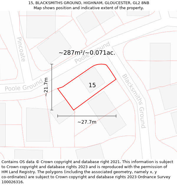 15, BLACKSMITHS GROUND, HIGHNAM, GLOUCESTER, GL2 8NB: Plot and title map