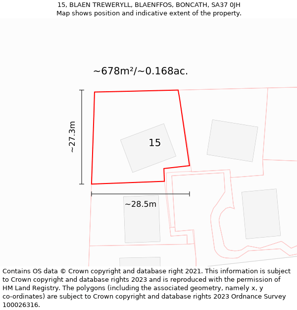 15, BLAEN TREWERYLL, BLAENFFOS, BONCATH, SA37 0JH: Plot and title map