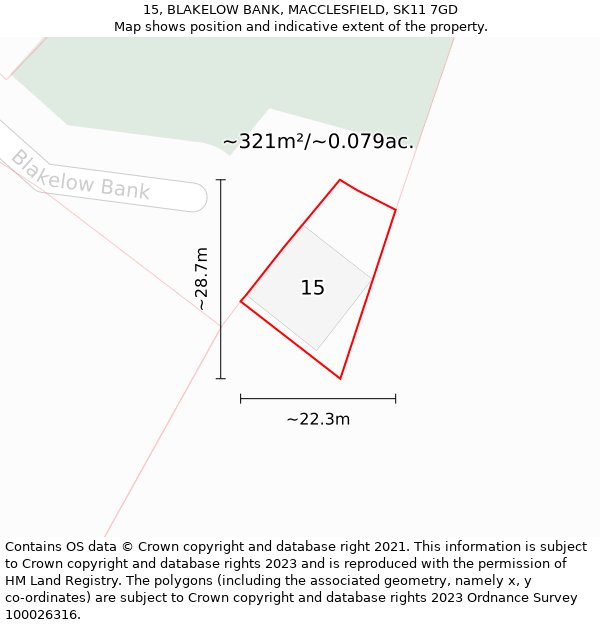 15, BLAKELOW BANK, MACCLESFIELD, SK11 7GD: Plot and title map