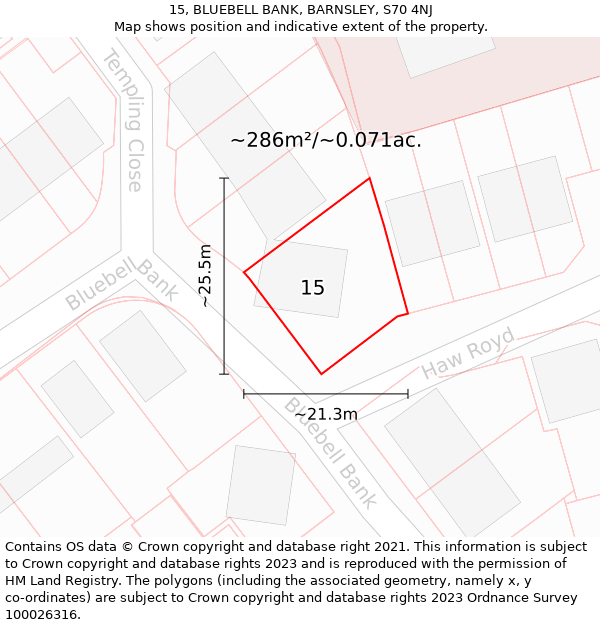 15, BLUEBELL BANK, BARNSLEY, S70 4NJ: Plot and title map