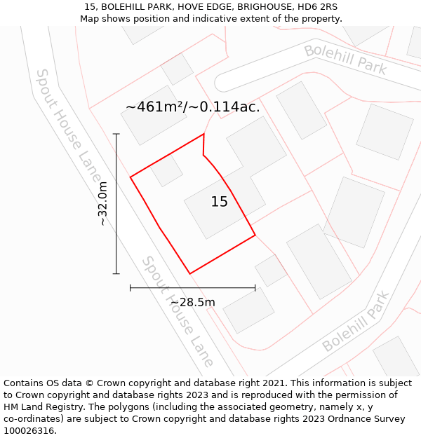 15, BOLEHILL PARK, HOVE EDGE, BRIGHOUSE, HD6 2RS: Plot and title map