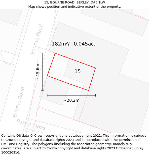 15, BOURNE ROAD, BEXLEY, DA5 1LW: Plot and title map