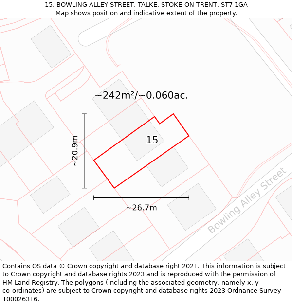 15, BOWLING ALLEY STREET, TALKE, STOKE-ON-TRENT, ST7 1GA: Plot and title map