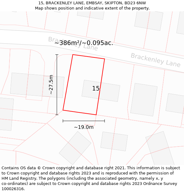 15, BRACKENLEY LANE, EMBSAY, SKIPTON, BD23 6NW: Plot and title map