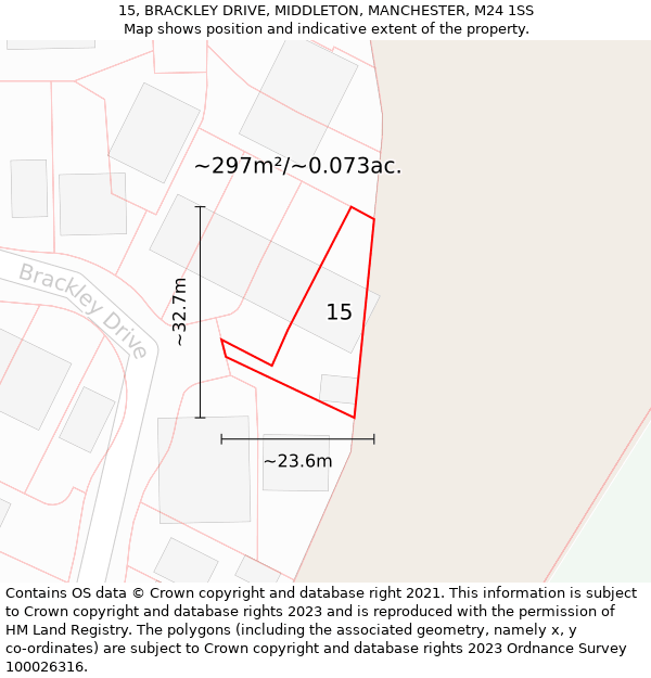 15, BRACKLEY DRIVE, MIDDLETON, MANCHESTER, M24 1SS: Plot and title map