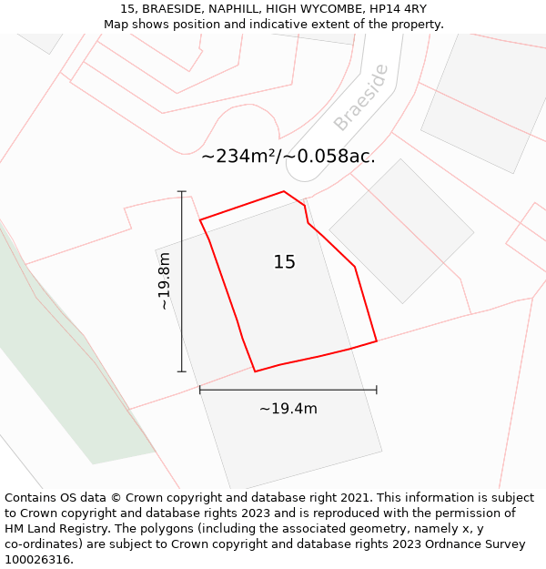 15, BRAESIDE, NAPHILL, HIGH WYCOMBE, HP14 4RY: Plot and title map