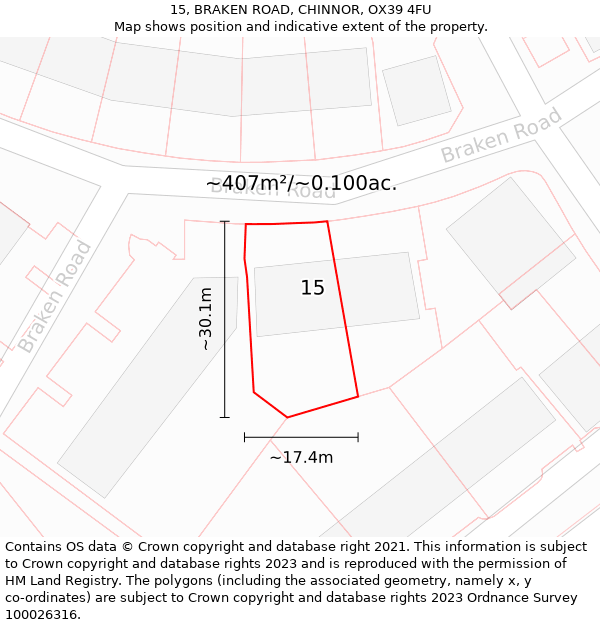 15, BRAKEN ROAD, CHINNOR, OX39 4FU: Plot and title map