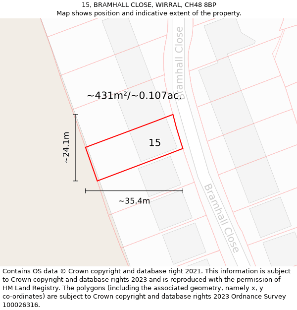 15, BRAMHALL CLOSE, WIRRAL, CH48 8BP: Plot and title map