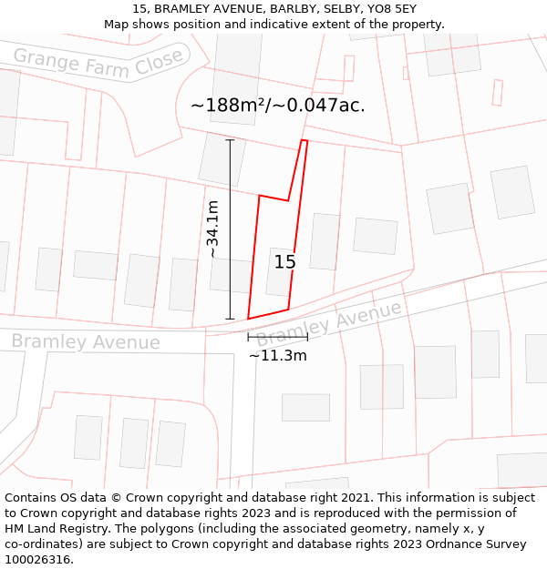 15, BRAMLEY AVENUE, BARLBY, SELBY, YO8 5EY: Plot and title map