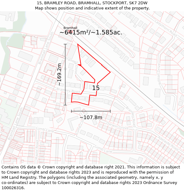 15, BRAMLEY ROAD, BRAMHALL, STOCKPORT, SK7 2DW: Plot and title map
