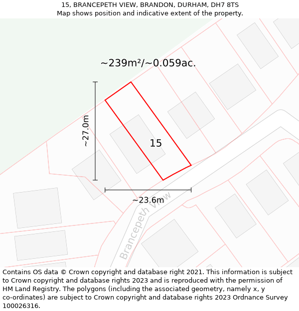 15, BRANCEPETH VIEW, BRANDON, DURHAM, DH7 8TS: Plot and title map