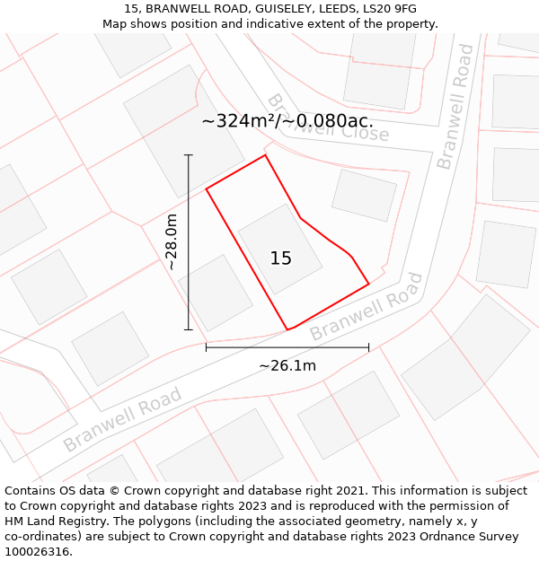 15, BRANWELL ROAD, GUISELEY, LEEDS, LS20 9FG: Plot and title map