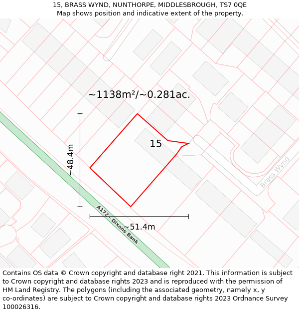 15, BRASS WYND, NUNTHORPE, MIDDLESBROUGH, TS7 0QE: Plot and title map