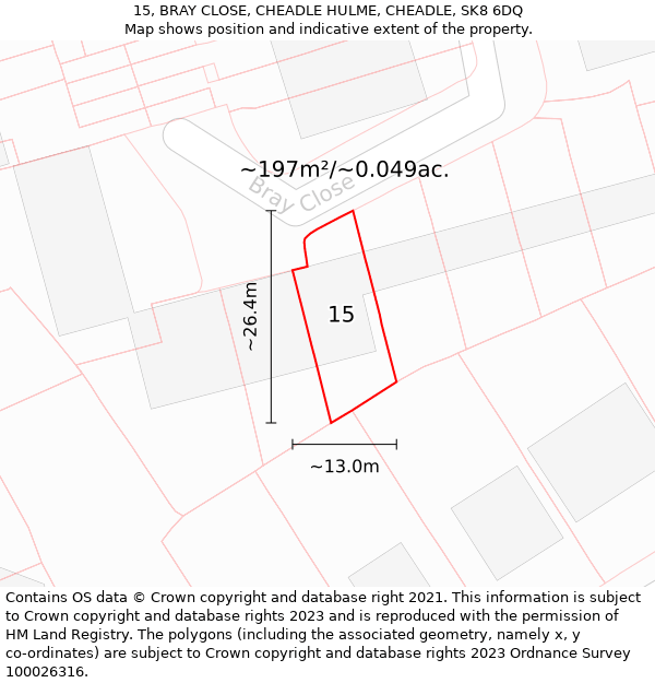 15, BRAY CLOSE, CHEADLE HULME, CHEADLE, SK8 6DQ: Plot and title map