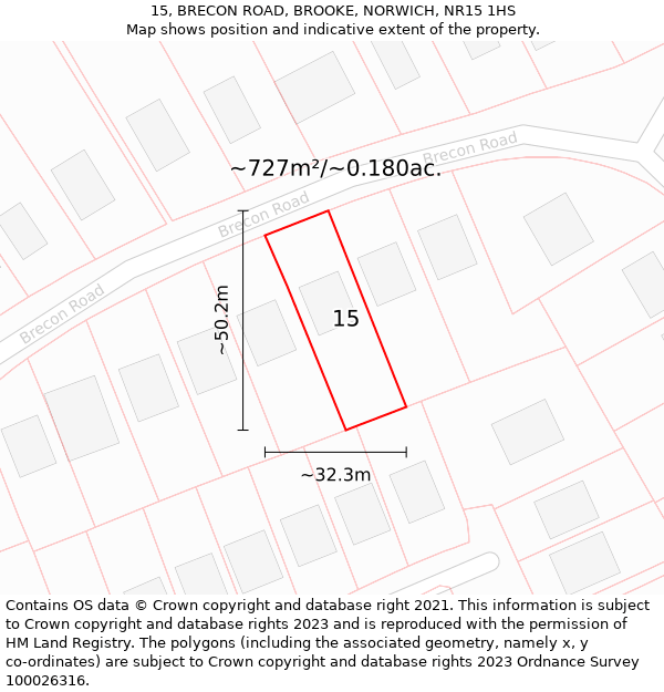 15, BRECON ROAD, BROOKE, NORWICH, NR15 1HS: Plot and title map