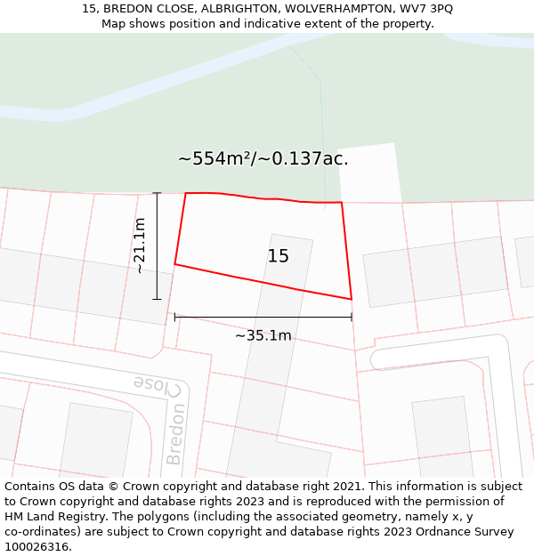 15, BREDON CLOSE, ALBRIGHTON, WOLVERHAMPTON, WV7 3PQ: Plot and title map