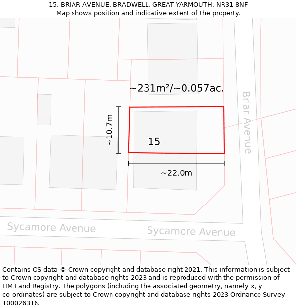 15, BRIAR AVENUE, BRADWELL, GREAT YARMOUTH, NR31 8NF: Plot and title map