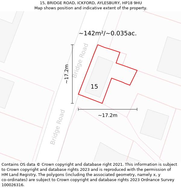 15, BRIDGE ROAD, ICKFORD, AYLESBURY, HP18 9HU: Plot and title map