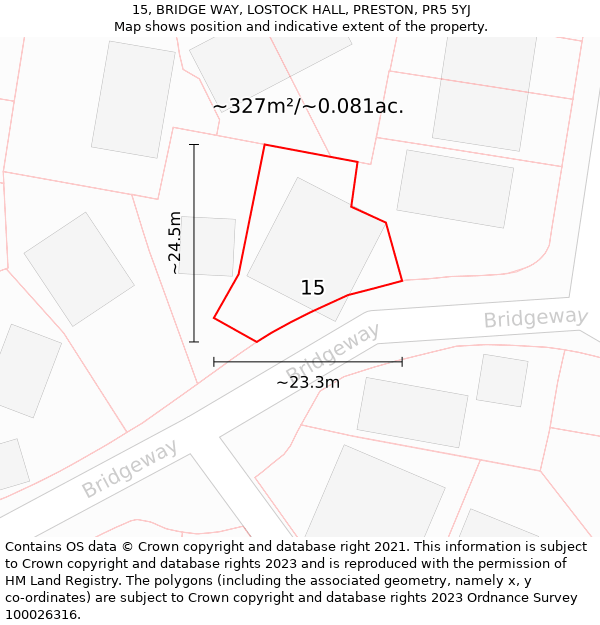 15, BRIDGE WAY, LOSTOCK HALL, PRESTON, PR5 5YJ: Plot and title map