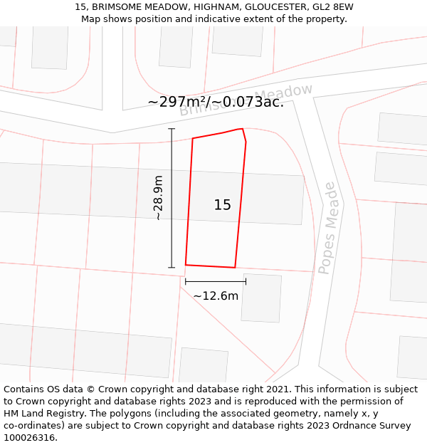 15, BRIMSOME MEADOW, HIGHNAM, GLOUCESTER, GL2 8EW: Plot and title map