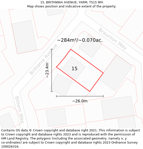 15, BRITANNIA AVENUE, YARM, TS15 9FA: Plot and title map