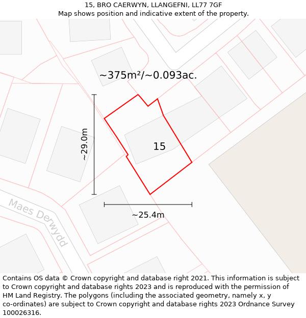 15, BRO CAERWYN, LLANGEFNI, LL77 7GF: Plot and title map