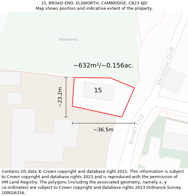 15, BROAD END, ELSWORTH, CAMBRIDGE, CB23 4JD: Plot and title map