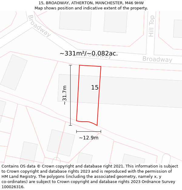 15, BROADWAY, ATHERTON, MANCHESTER, M46 9HW: Plot and title map